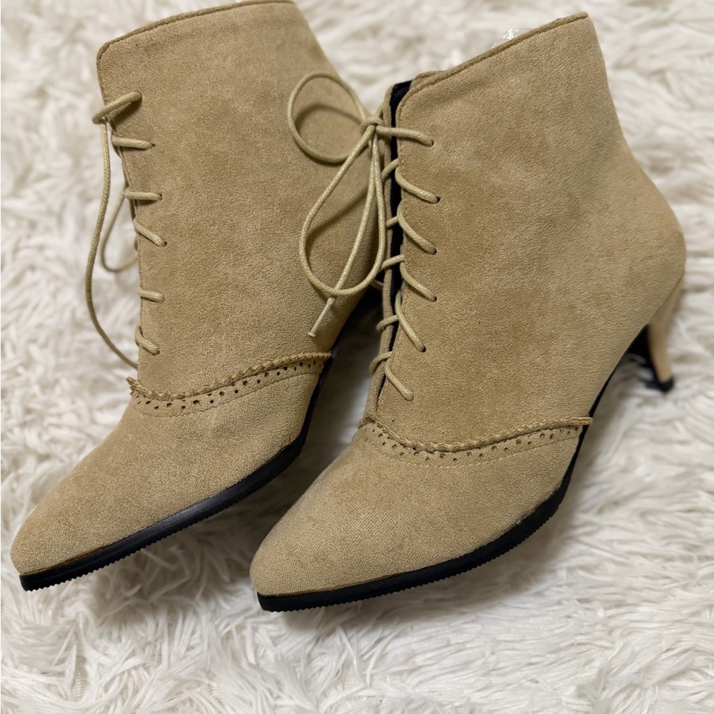 Women's Lace-Up Ankle Booties in Taupe Suede
